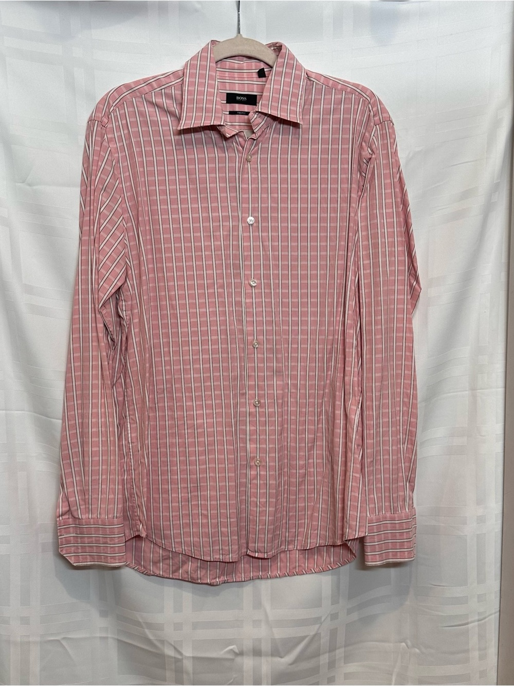 Hugo Boss Pink and White Striped Dress Shirt